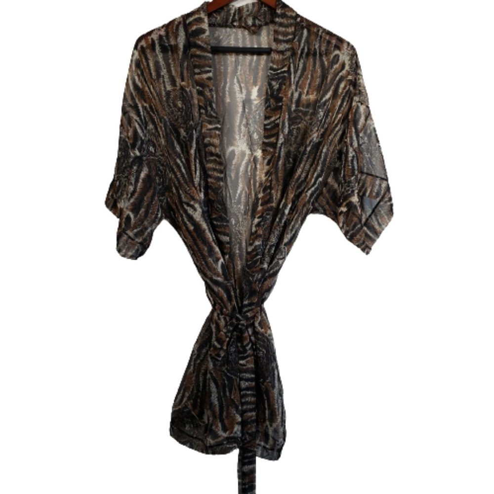 Womens Tunic with Sache One Size See Through Tiger Print Brown Black Beige